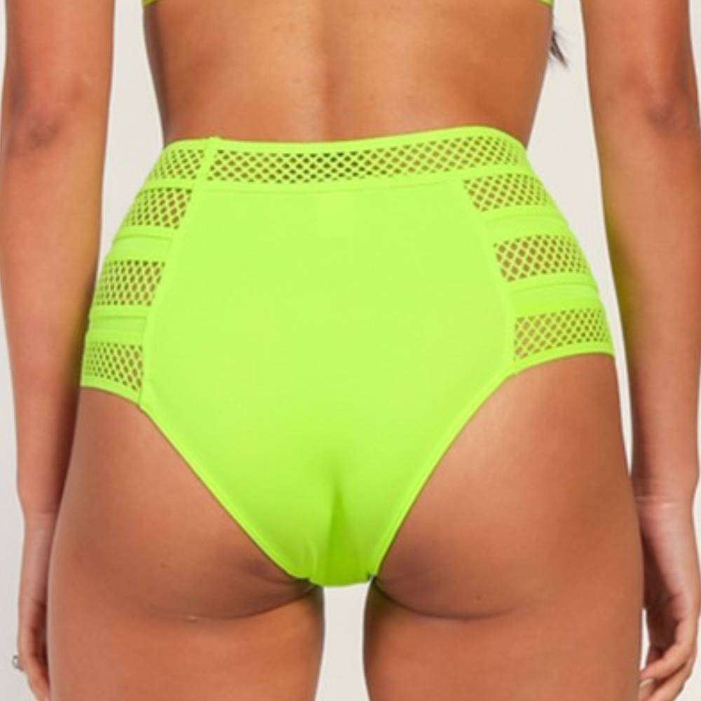 High Waist Elastic Swimsuit Bikini - Neon Green - Picture 5 of 6